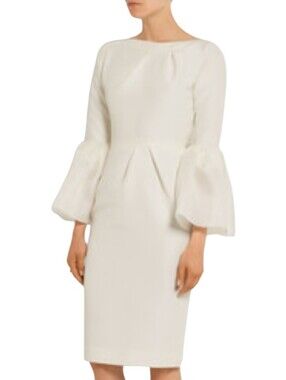 Roksanda Margot Cotton Silk Sheath Dress Cream Bateau Neck Bell Sleeve Size 12